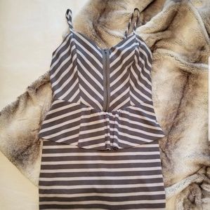 Gray Stripe Peplum Dress
